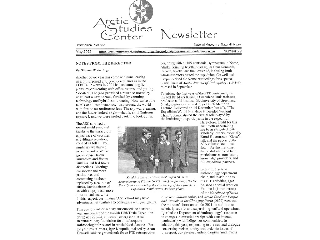 Arctic Studies Center Newsletter